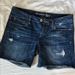 American Eagle Outfitters Distressed Dark Blue Jean Shorts